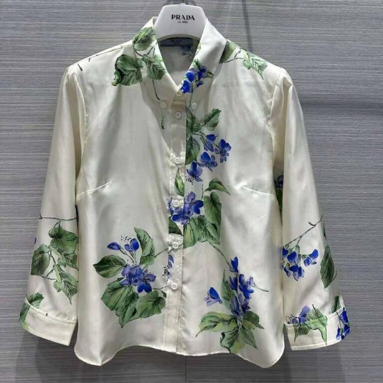 Prada Women Twill Shirt with Triangle Logo-F0K74