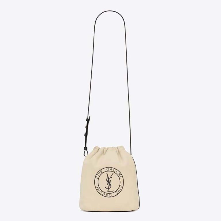Saint Laurent YSL Men Rive Gauche Laced Bucket Bag in Smooth Leather-Beige