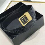 Saint Laurent YSL Women La 66 Buckle Belt in Crocodile-embossed Leather-Black