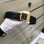 Saint Laurent YSL Women La 66 Buckle Belt in Crocodile-embossed Leather-Black
