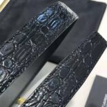 Saint Laurent YSL Women La 66 Buckle Belt in Crocodile-embossed Leather-Black