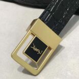 Saint Laurent YSL Women La 66 Buckle Belt in Crocodile-embossed Leather-Black
