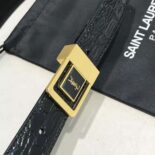Saint Laurent YSL Women La 66 Buckle Belt in Crocodile-embossed Leather-BlackSaint Laurent YSL Women La 66 Buckle Belt in Crocodile-embossed Leather-Black
