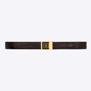 Saint Laurent YSL Women La 66 Buckle Belt in Crocodile-embossed Leather-Maroon