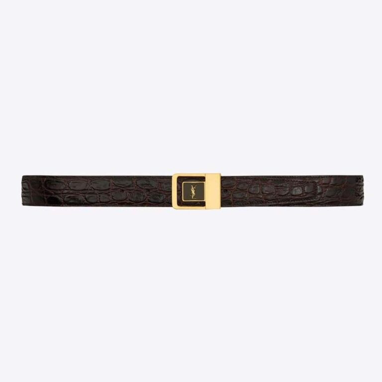Saint Laurent YSL Women La 66 Buckle Belt in Crocodile-embossed Leather-Maroon