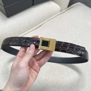 Saint Laurent YSL Women La 66 Buckle Belt in Crocodile-embossed Leather-Maroon