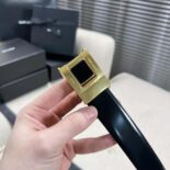 Saint Laurent YSL Women La 76 Buckle Belt in Brushed Leather and Enamel