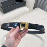 Saint Laurent YSL Women La 76 Buckle Belt in Brushed Leather and Enamel