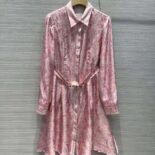 Versace Women Barocco Silk Midi Shirt Dress-Pink 1A03044