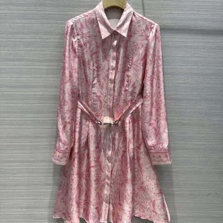 Versace Women Barocco Silk Midi Shirt Dress-Pink 1A03044
