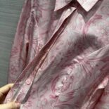 Versace Women Barocco Silk Midi Shirt Dress-Pink 1A03044