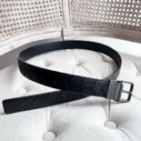 Bottega Veneta Men Intrecciato Belt in a Blown-up Intreccio Weave-Black