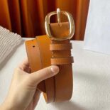 Celine Women Medium Twin Triomphe Belt in Vintage Calfskin-Brown