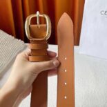 Celine Women Medium Twin Triomphe Belt in Vintage Calfskin-Brown