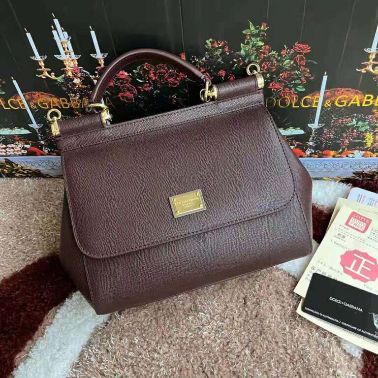 Dolce Gabbana D&G Women Medium Dauphine Leather Sicily Bag-Bordeaux