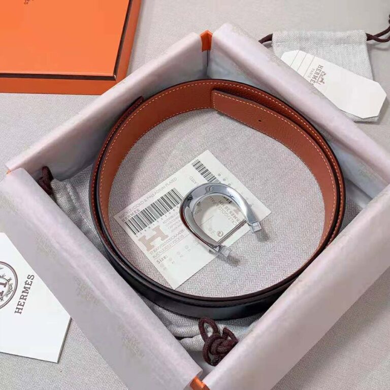 Hermes Men Luck Belt Buckle & Reversible Leather Strap 38 mm-Orange