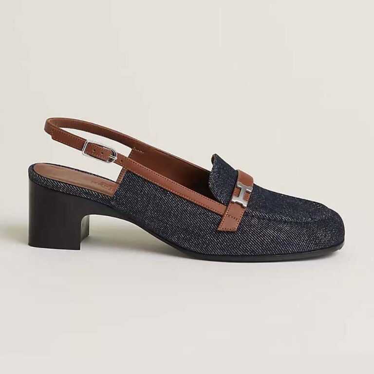 Hermes Women Infinie 50 Pump in Denim and Calfskin-H241047Z 49355