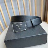 Prada Men Saffiano Leather Belt-Black F0002