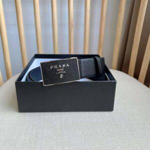 Prada Men Saffiano Leather Belt-Black F0002