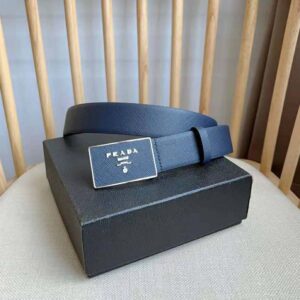 Prada Men Saffiano Leather Belt-Navy F0216