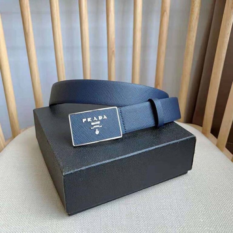 Prada Men Saffiano Leather Belt-Navy F0216