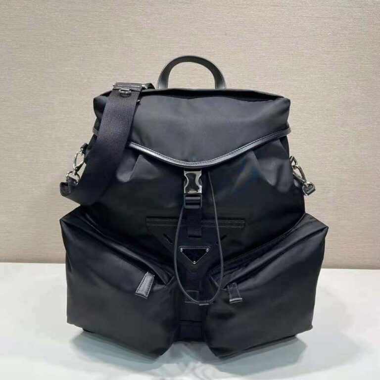Prada Unisex Re-Nylon and Leather Backpack-Black 2VZ108