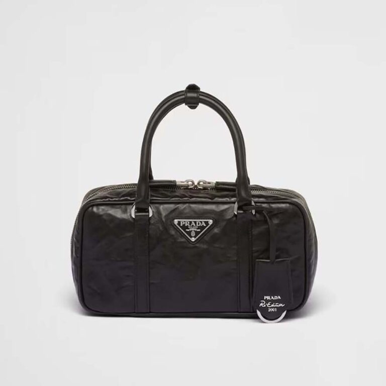 Prada Women Small Antique Nappa Leather Top Handle Bag-Black 1BA426