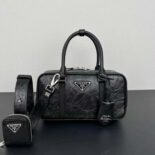 Prada Women Small Antique Nappa Leather Top Handle Bag-Black 1BA426