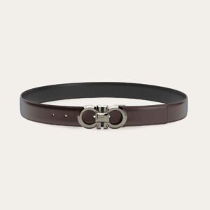 Salvatore Ferragamo Men Reversible and Adjustable Gancini Belt-Black