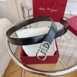 Salvatore Ferragamo Men Reversible and Adjustable Gancini Belt-Black