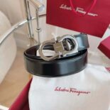 Salvatore Ferragamo Men Reversible and Adjustable Gancini Belt-Black