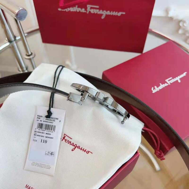 Salvatore Ferragamo Men Reversible and Adjustable Gancini Belt-Black