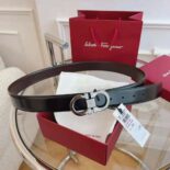 Salvatore Ferragamo Men Reversible and Adjustable Gancini Belt-Black