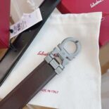 Salvatore Ferragamo Men Reversible and Adjustable Gancini Belt-Black
