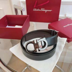 Salvatore Ferragamo Men Reversible and Adjustable Gancini Belt-Black