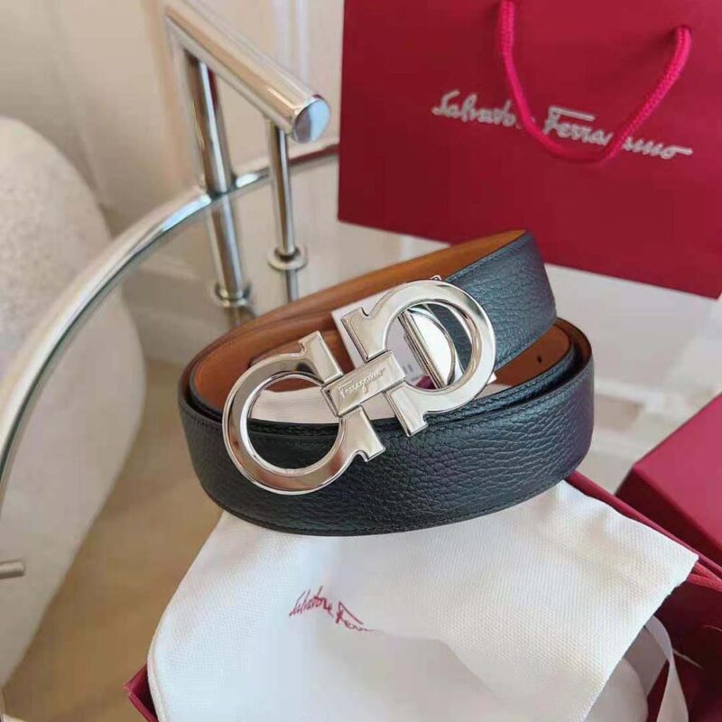 Salvatore Ferragamo Men Reversible and Adjustable Gancini Belt-Brown