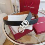 Salvatore Ferragamo Men Reversible and Adjustable Gancini Belt-Brown