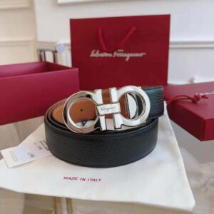 Salvatore Ferragamo Men Reversible and Adjustable Gancini Belt-Brown