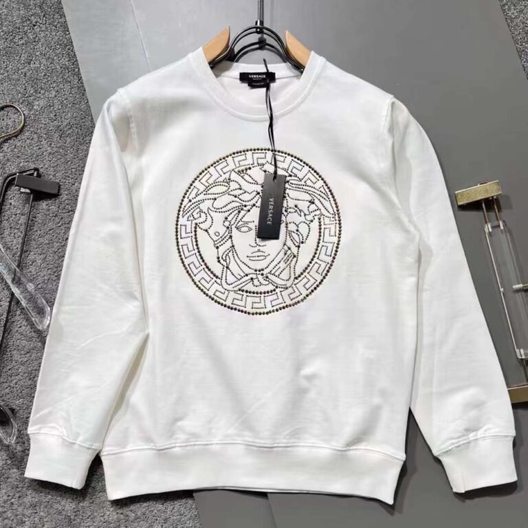 Versace Men Embroidered Medusa Sliced Sweatshirt-White