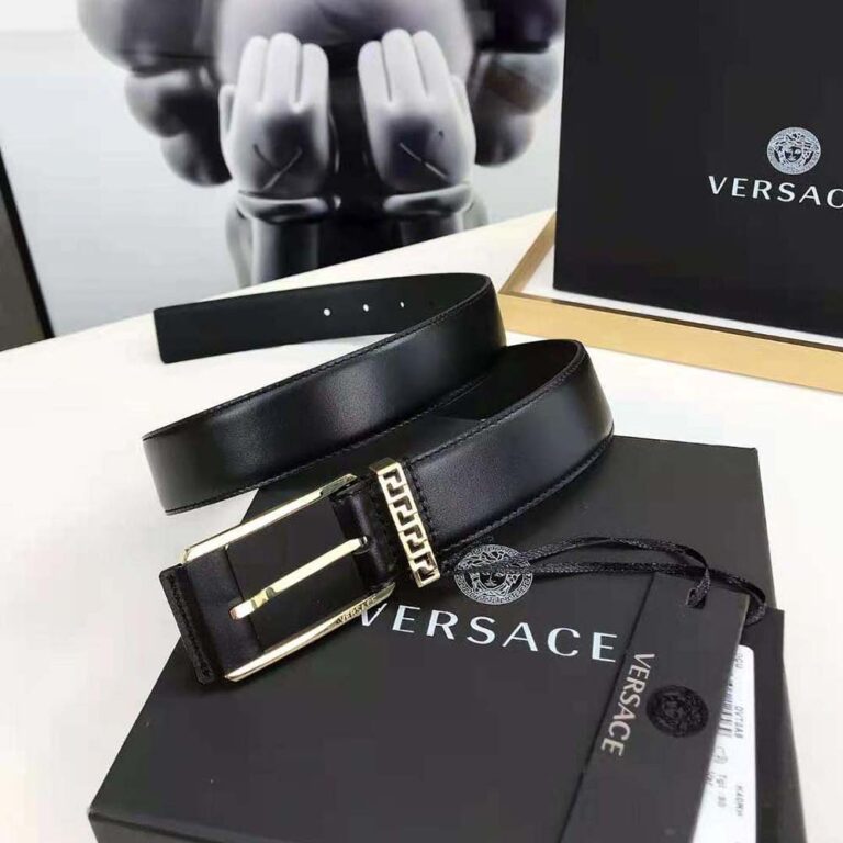 Versace Unisex Greca Accent Leather Belt-Black DCU8241