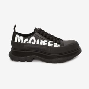 Alexander Mcqueen Unisex McQueen Graffiti Tread Slick Lace Up in Blackwhite