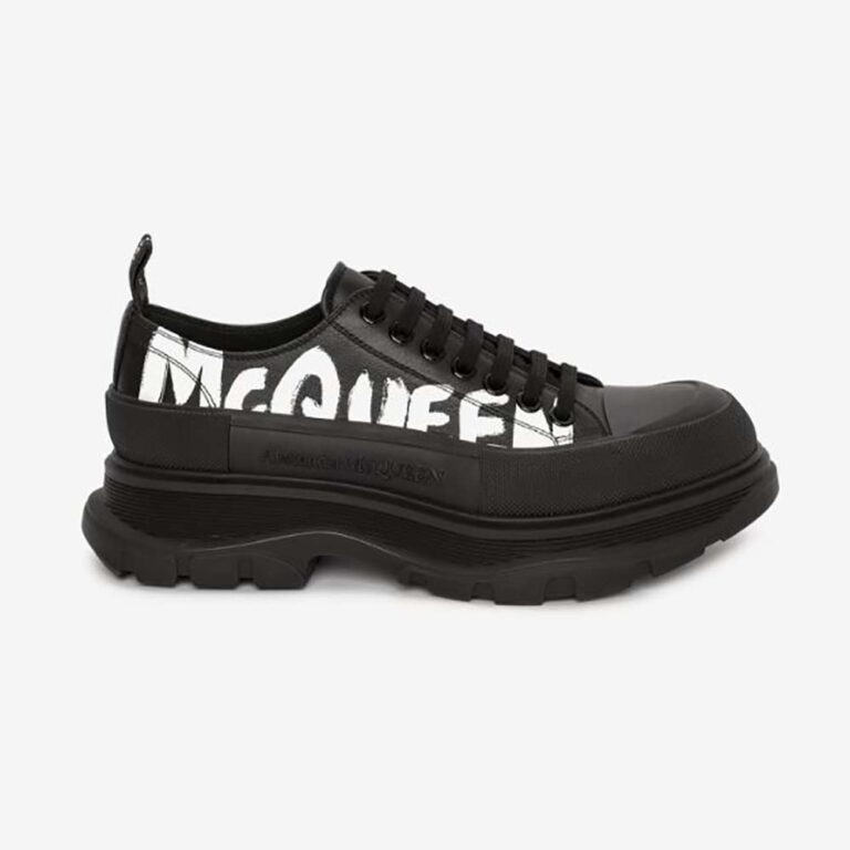Alexander Mcqueen Unisex McQueen Graffiti Tread Slick Lace Up in Blackwhite