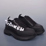 Alexander Mcqueen Unisex McQueen Graffiti Tread Slick Lace Up in Blackwhite