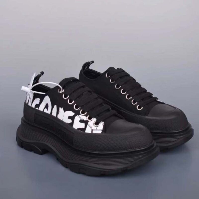 Alexander Mcqueen Unisex McQueen Graffiti Tread Slick Lace Up in Blackwhite