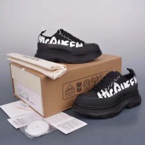 Alexander Mcqueen Unisex McQueen Graffiti Tread Slick Lace Up in Blackwhite