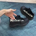 Alexander Mcqueen Unisex McQueen Graffiti Tread Slick Lace Up in Blackwhite
