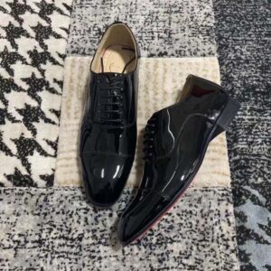 Christian Louboutin Men Greggo Lace-up Shoes in Patent Calf Leather-Black