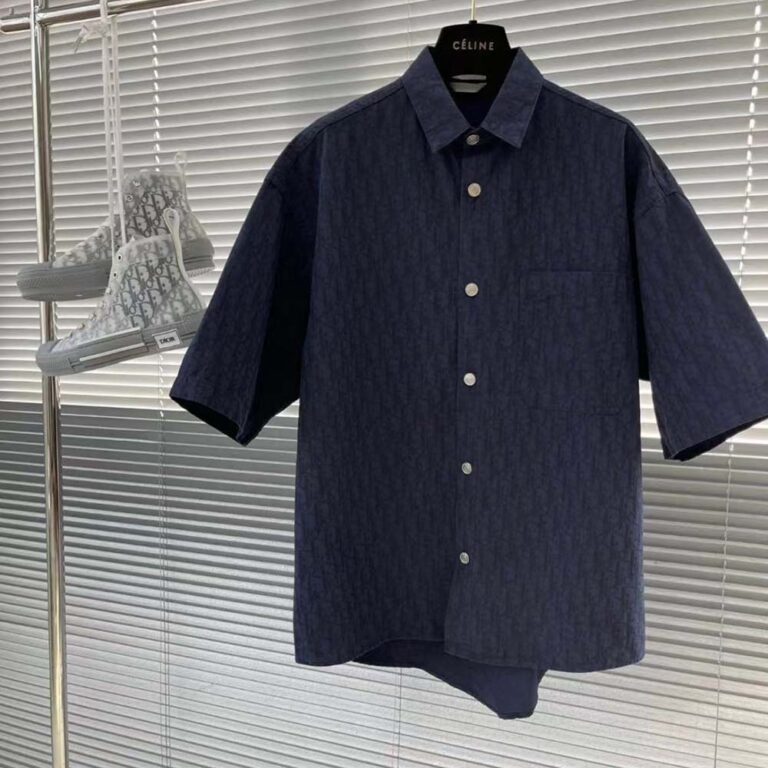 Dior Men Dior Charm Short-Sleeved Shirt Navy Cotton Poplin 243D589AY517-C589