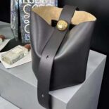 Loewe Unisex Medium Pebble Bucket Bag in Mellow Calfskin-Black AANBBBWX01