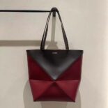 Loewe Unisex Puzzle Fold Tote in Shiny Calfskin-Black A779V25X07